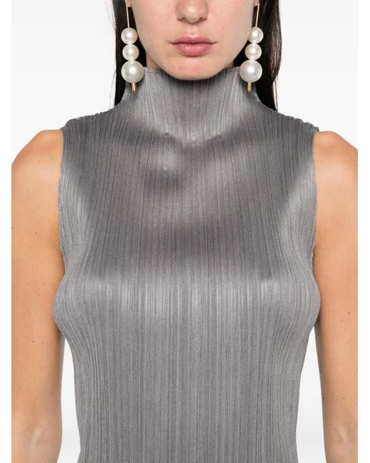 Pleats Please Issey Miyake Gray Basics Pleated Sleeveless Top