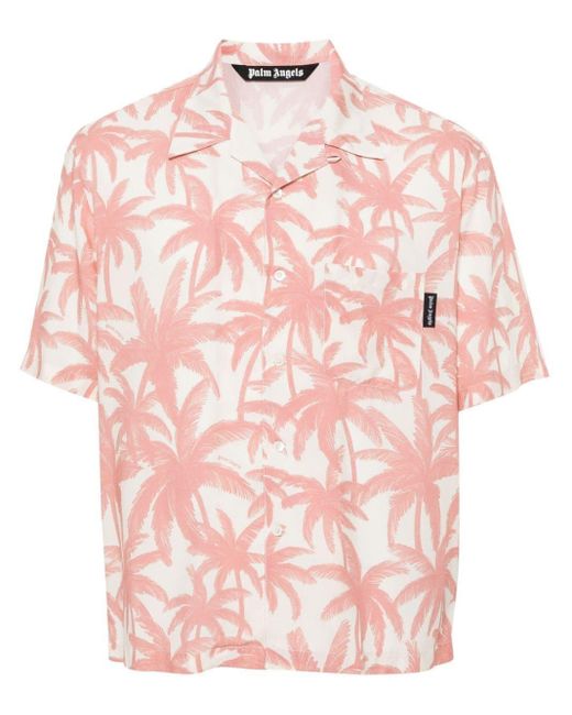 Camicia con stampa di Palm Angels in Pink da Uomo
