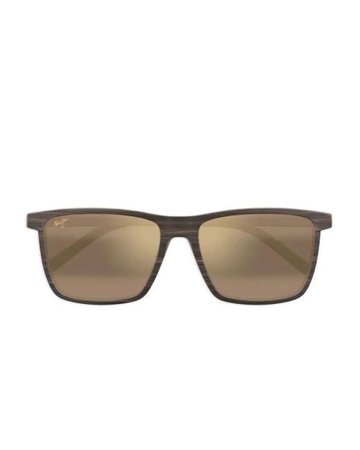 Maui Jim One Way Zonnebril Met Vierkant Montuur En Houten Effect in het Brown