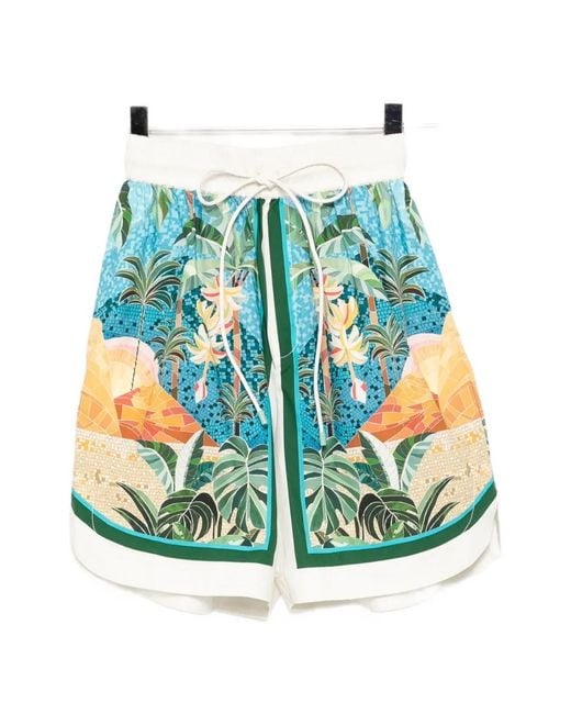 Farm Rio Blue Rio Mosaic Graphic-Print Shorts