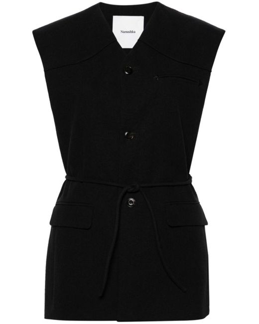 Nanushka Black Astrid Belted Vest - Women's - Cotton/linen/flax
