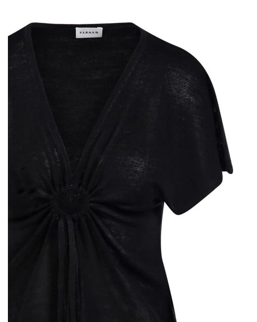 P.A.R.O.S.H. Black Knotted V-Neck Top