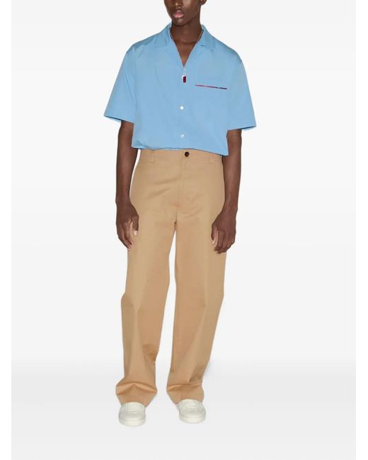 Gucci Natural Web-Striped Cotton Twill Trousers for men