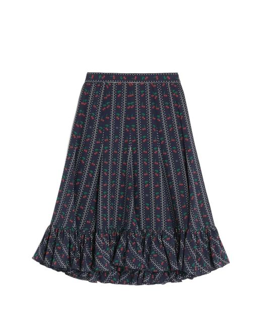 Valentino Garavani Blue Crepe De Chine Midi Skirt With Cherryfic Print
