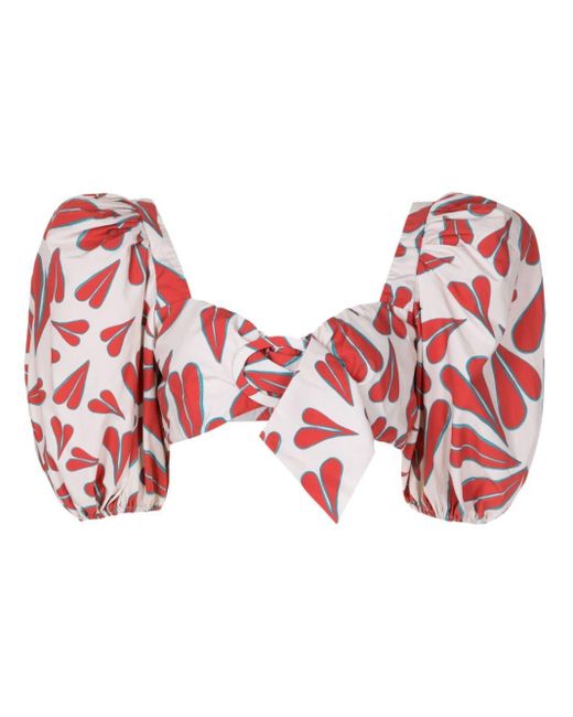 Adriana Degreas Red Heart-print Cotton Top