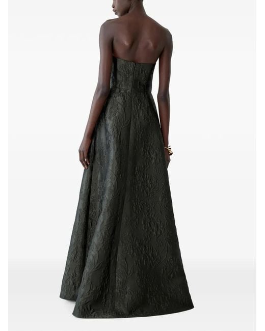 Carolina Herrera Black Floral-Jacquard Strapless Maxi Dress