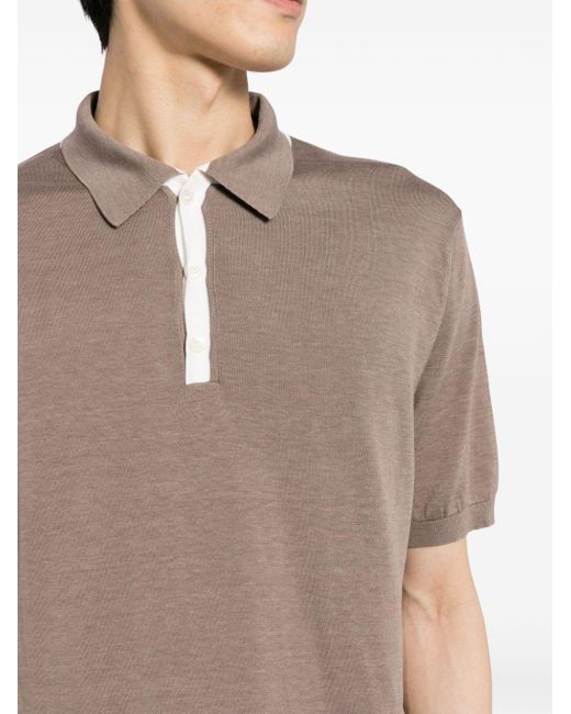 Kiton Brown Contrast Placket Jersey Polo Shirt for men