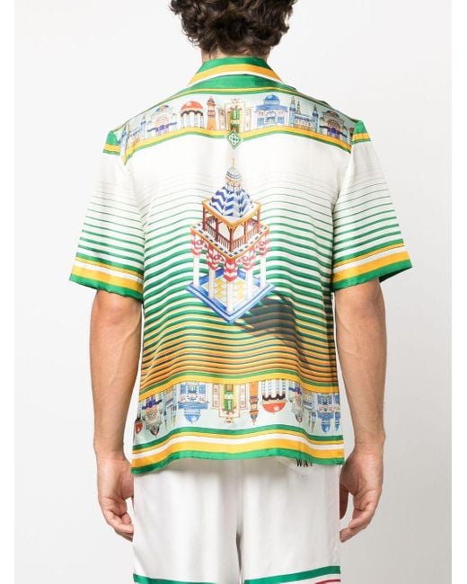 Casablancabrand Green Graphic-print Silk Shirt for men