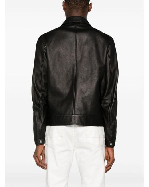 Boss Black Grained-leather Shirt Jacket for men