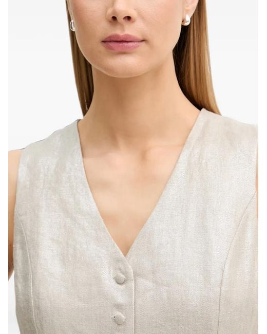 Joseph Ribkoff White Metallic-Effect Peplum Top
