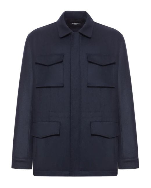 Kiton Blue Flap-Pocket Cashmere Coat for men