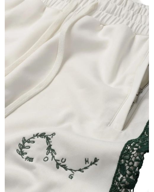 ROUGH White Lace-Insert Side-Stripe Track Pants