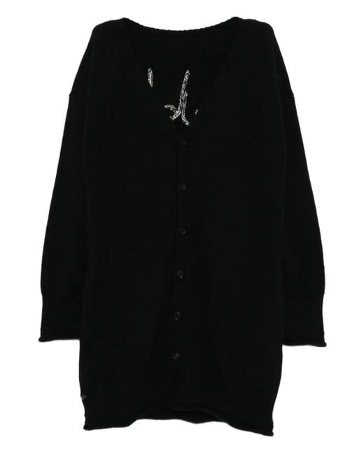 Cardigan A Maniche Lunghe Con Scollo A V di Yohji Yamamoto in Black