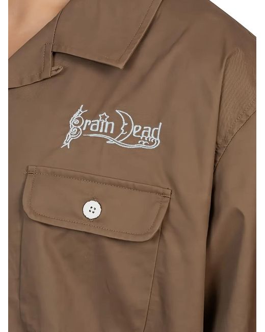 Brain Dead Brown Embroidered-Detail Cotton Shirt for men