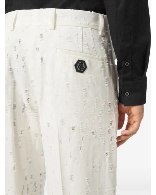 Philipp Plein White Destroyed Trousers for men