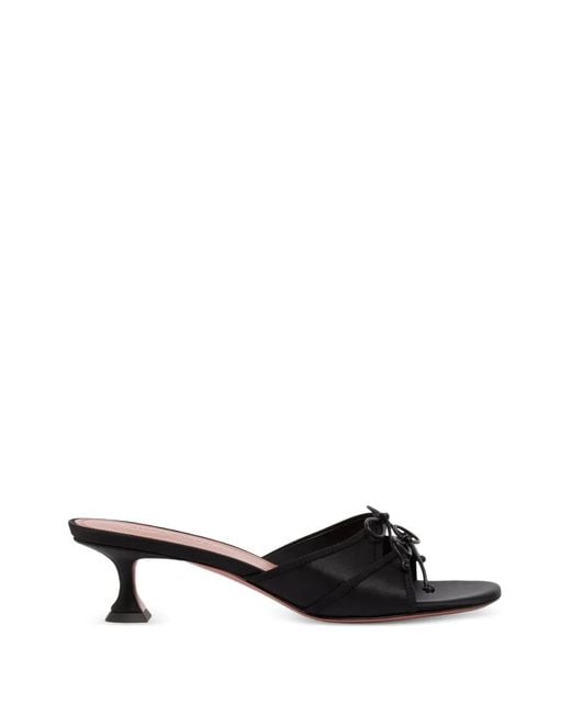 AMINA MUADDI Black Eleonora Slipper 45 Silk Satin Sandals With Bows Detail And Mini Hourglass Heel