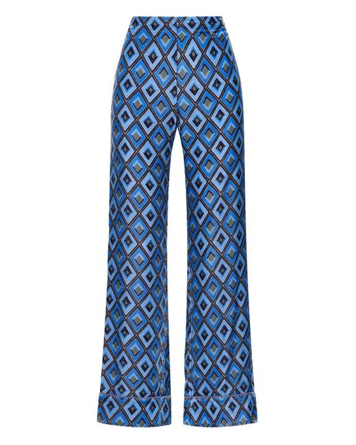 Pantalones Con Motivo A Rombos Maliparmi de color Blue