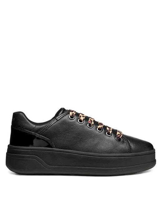 Geox Black Leopard-Laces Leather Sneakers