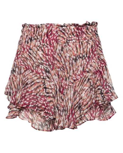 Isabel Marant Red Sornel Patterned Chiffon Shorts