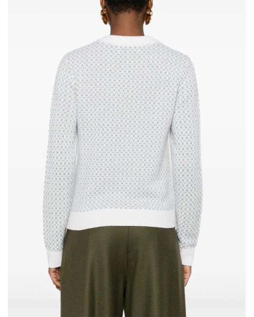 Eric Bompard White Patterned Crew-Neck Sweater