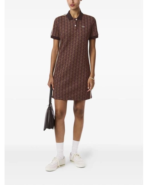 Lacoste Brown Geometric-Pattern Polo Dress