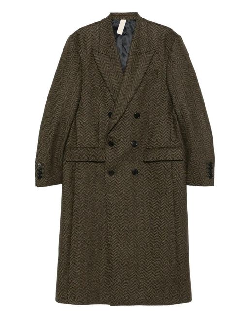 sunflower Green Herringbone Double-Breasted Coat for men