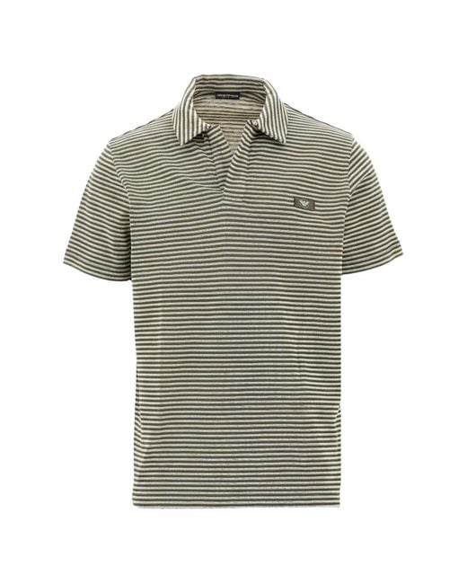Emporio Armani Gray Striped Logo-Patch T-Shirt for men