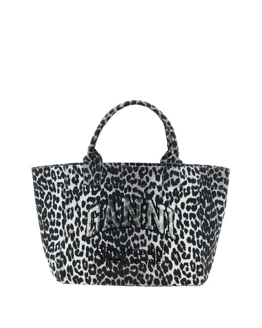 Ganni Black Mittelgroße Leopard Tote Bag Mit Pailletten