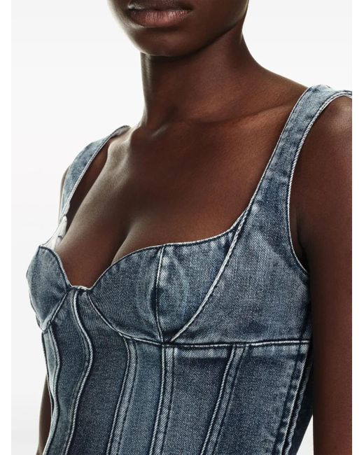 Off-White c/o Virgil Abloh Blue Cropped Bustier-Top Aus Denim