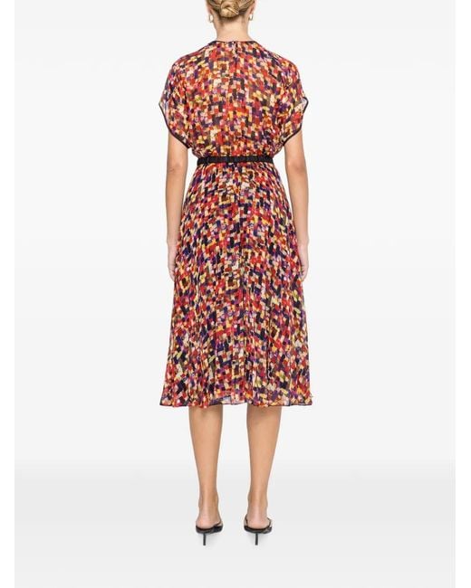 Nissa Red Printed Viscose Midi Dress