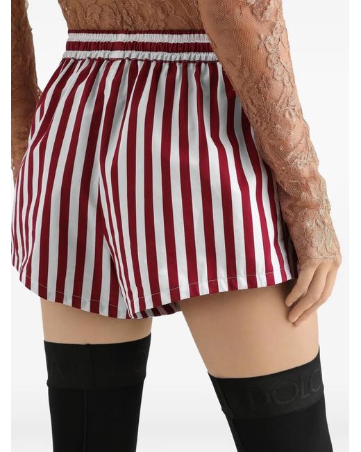 Dolce & Gabbana Red Striped Drawstring-Waistband Shorts