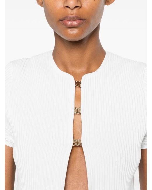 Maje White Ribbed-Knit Cropped Top