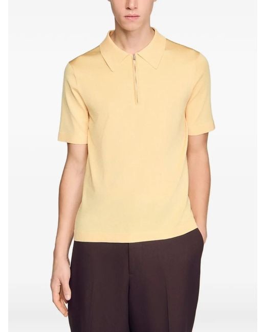 Sandro Natural Knitted Polo Shirt With Zip Collar for men