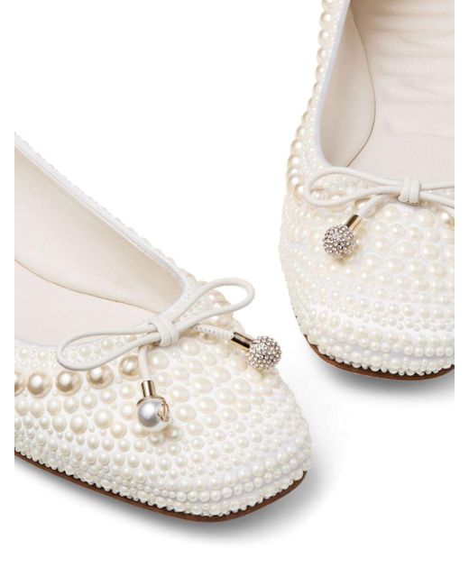 Jimmy Choo Natural Elme Pearl-embellished Ballerina Shoes