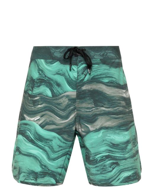 Oakley Green Abstract-pattern Swim Shorts for men