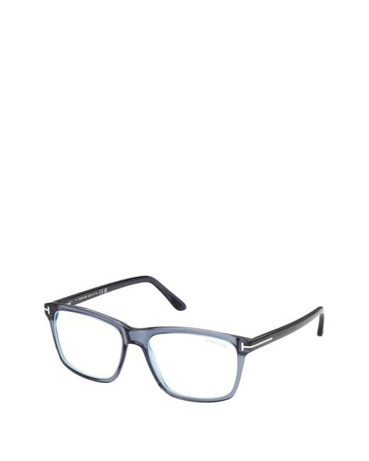 Tom Ford Blue T-Logo Rectangle-Frame Glasses for men