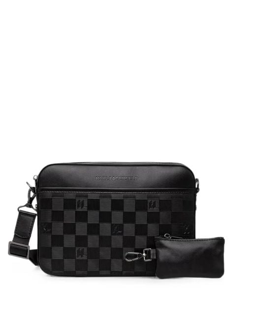 Karl Lagerfeld Black Monogram-Pattern Messenger Bag for men