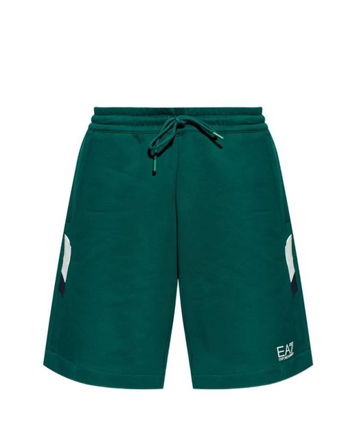 EA7 Green Logo-Print Track Shorts for men