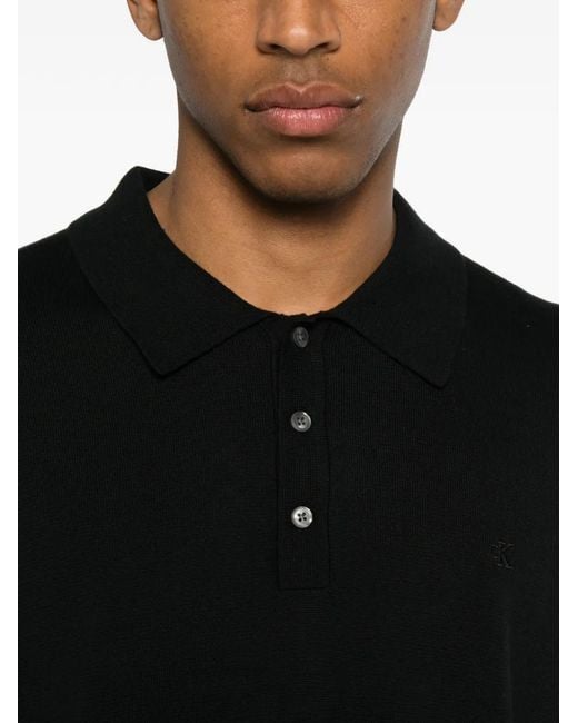 Calvin Klein Black Short-Sleeve Logo-Embroidered Polo Shirt for men