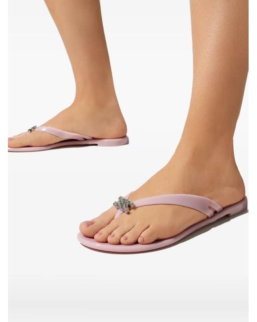 Casadei Pink Embellished Flip-Flops