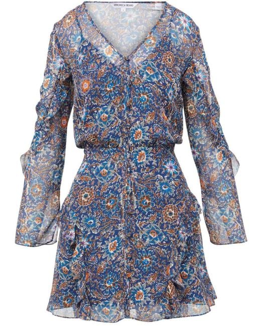 Robe courte en soie à fleurs Veronica Beard en coloris Blue