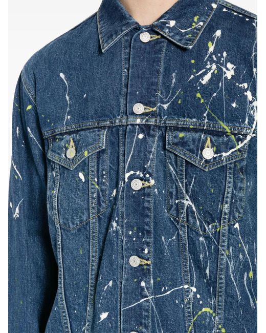 メンズ Yohji Yamamoto ペイント デニムジャケット Blue