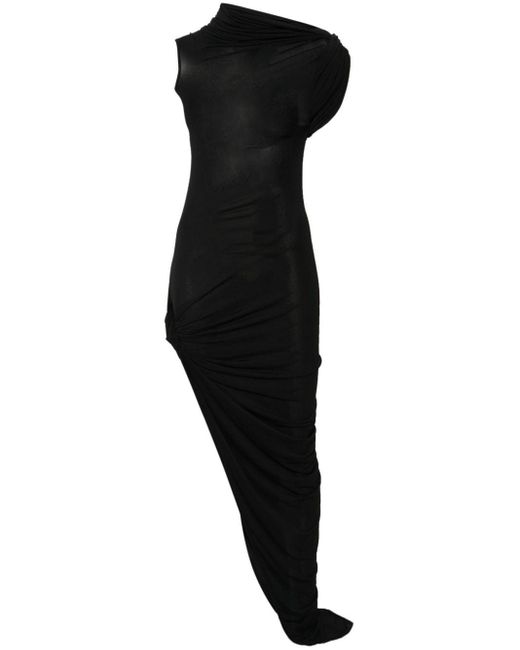 Rick Owens Black Asymmetric Jersey Maxi Dress