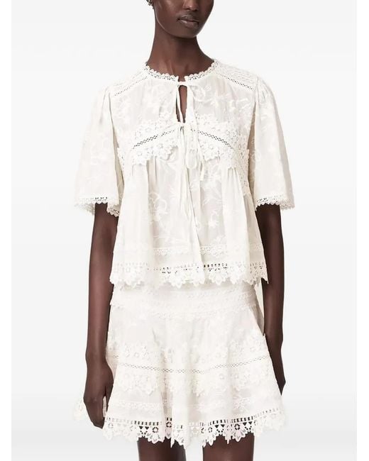 AllSaints Natural Lillith Embroidered Short-Sleeve Top