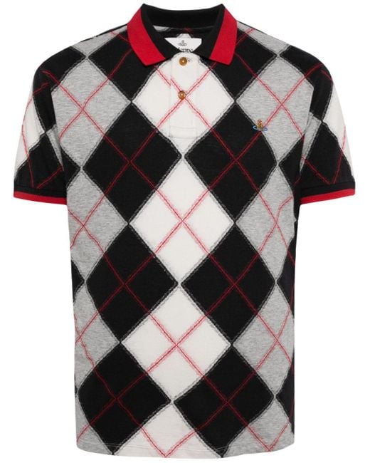 Vivienne Westwood Black Argyle Cotton Polo Shirt for men