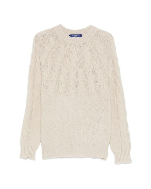 Junya Watanabe White Cable-Knit Crew-Neck Sweater for men