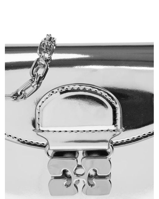 Ganni White Metallic-Effect Clasp Chain Mini Bag