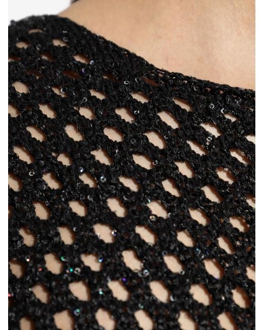 Akep Black Sequin-Embellished Open-Knit Vest