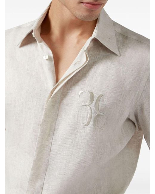 Billionaire Leinenhemd mit Monogramm-Stickerei in White für Herren