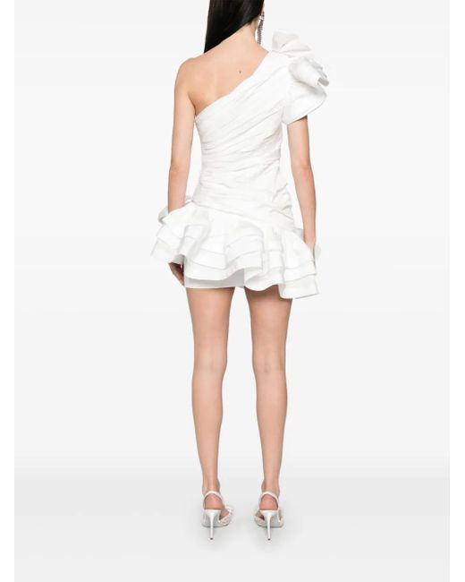 Alessandra Rich White Ruffled Taffetta Minidress